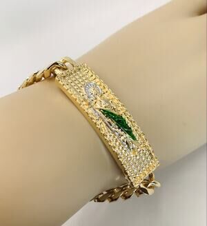 14K Gold Plated Saint Jude Bracelet Pulsera San Judas Oro Laminado. 9" Women Men